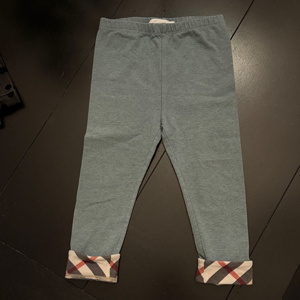 Burberry Kids Teal Leggings with Plaid Accents